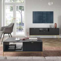 Wohnmöbel Set schwarz, Fußgestell goldfarben, NEWCASTLE-160, 2-teilig inkl. Couchtisch