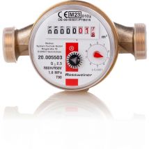 Wohnungs-Wasserzähler Aufputz für Warmwasser Q3 2,5 m³ - Baulänge 110 mm