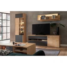 Wohnwand braun VALPARAISO-05 Modern in Eiche Bianco teilmassiv, 4-teilig mit Couchtisch