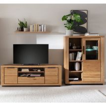 Wohnwand Eiche mit Beleuchtung GIUSTINO-06 teilmassiv 3-teilig