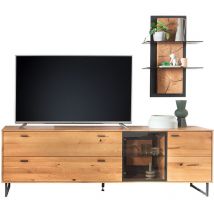 Wohnwand Eiche teilmassiv AVETRANA-05, 2-teilig, mit Beleuchtung