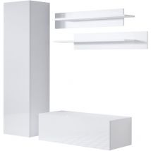 Wohnwand Mediawand Möbel tv TV-Schrank Wohnzimmer Wohnmöbel Anbauwand Möbelkombination Hängend 160cm Luke 1A Weiß Glanz