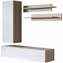 Wohnwand Mediawand Möbel tv TV-Schrank Wohnzimmer Wohnmöbel Anbauwand Möbelkombination Hängend 160cm Luke 4E Sonoma Matt mit Weiß Glanz