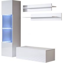 Wohnwand mit led Mediawand Möbel tv TV-Schrank Wohnzimmer Wohnmöbel Anbauwand Möbelkombination Hängend 160cm Luke 3A Weiß Glanz