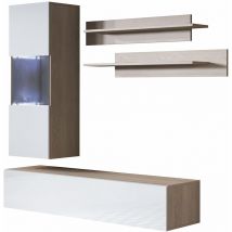 Wohnwand mit led Mediawand Möbel tv TV-Schrank Wohnzimmer Wohnmöbel Anbauwand Möbelkombination Hängend 160cm Luke 6E Sonoma Matt mit Weiß Glanz
