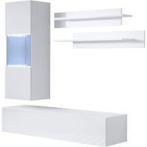 Wohnwand mit led Mediawand Möbel tv TV-Schrank Wohnzimmer Wohnmöbel Anbauwand Möbelkombination Hängend 160cm Luke 6A Weiß Glanz