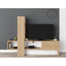Wohnwand 180 cm TV-Ständer in heller Eiche und Mattweiß - Barcellona