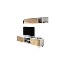 Abitare - TV-Wand 180 cm hochglanzweiß und kanadische Eiche – Pisa
