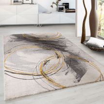 Designer Teppich Modern Kreiselmotiv Leinwandoptik Grau Gelb,80x150 cm