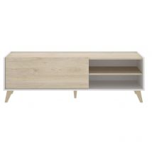 Abitare - TV-Schrank 155x43x47 cm mattweiß und Eiche natur mit einer Klappe und zwei Fächern - Ronda