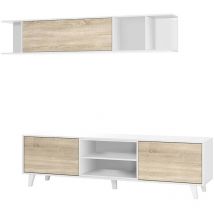 Hogar24 - Lagerwand Buffalo, TV-Ständer für Wohnzimmer, Wohnzimmerkomposition mit Wohnwand, cm 180x41h51, Weiß und Eiche
