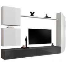 Wohnzimmer-Wandmöbelset switch viii. Design-Wand-TV-Möbel in glänzendem Weiß und Grau.