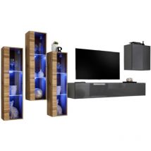 Wohnzimmer-Wandmöbelset SWITCH XIII im Design, Farben Grau und Wotan-Eiche.