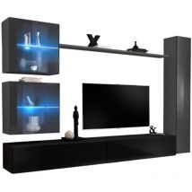 Wohnzimmer-Wandschrank-Set SWITCH XVIII Design, in glänzendem Schwarz und Grau.