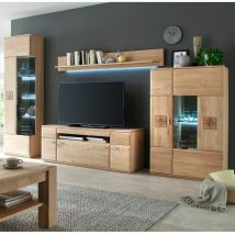 Lomadox - Wohnzimmer Wohnwand BADALONA-05 in Eiche Bianco massiv, Fronten gerundet, mit Baumhirn Intarsien - b/h/t: 330/208/50cm - braun