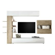 Wohnzimmer Wohnwand Weiß und Eiche L.295xP30xh.187 cm