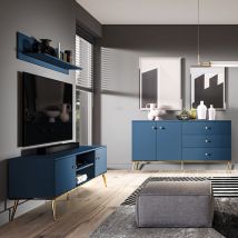 Lomadox - Wohnzimmermöbel dunkelblau MONTPELLIER-131, modern, 3-teilig mit TV-Lowboard