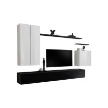 Meublorama - Wohnzimmermöbel-Set aus der switch ii Kollektion, Design in glänzendem Weiß und Schwarz.