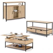 Wohnzimmermöbel-Set Sideboard, aufklappbarer Couchtisch und TV-Möbel DETROIT Industriedesign