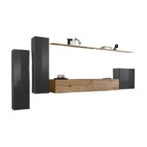 Wohnzimmermöbelset switch i – Grau und Wotan-Eiche – Fräs-Eichen-Effekt Finish – Modernes Design