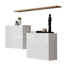 Wohnzimmermöbel-Set switch sbi Design, in glänzendem Weiß und mit einem Wotan-Eichenregal.