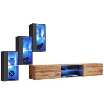 Möbelset für das Wohnzimmer switch xxii – led – Grau und Eiche – Hängendes Design