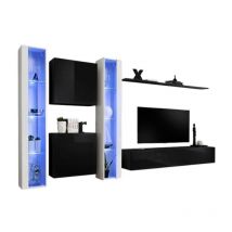 Wohnzimmer-Wandmöbelset switch xvi im Design, Farbe Schwarz und Weiß glänzend.