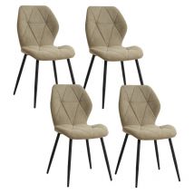 Wokaka - Lot de 4 chaises - chaise de salle à manger vintage en forme de diamant - chaise en lin - pieds en métal(brun)