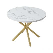 Wokaka - Table à manger – Motif marbre – Design table ronde – 100 x 77 cm (l x h) – Doré