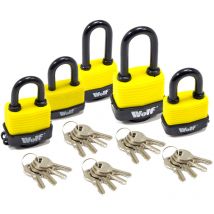 Wolf - Security Heavy Duty Padlocks - Pack of 5 Assorted Sizes