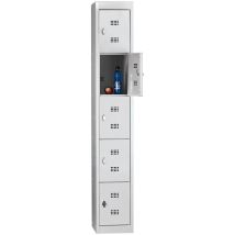 Armoire d'atelier multicases 5 niveaux Hambourg – Acier gris clair RAL 7035 – Hauteur 1800 mm – Largeur 300 mm – Profondeur 500 mm