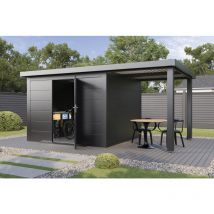 Finnhaus Wolff - Metall-Gerätehaus Thorin 5424 Anthrazit, Gartenhaus inklusive Seitendach Anthrazitgrau