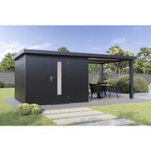 Finnhaus Wolff - Metall-Gerätehaus Thorin 6030 Anthrazit Gerätehaus aus Metall in Anthrazitgrau, Geräteschrank mit 0,55 mm Wandstärke inklusive