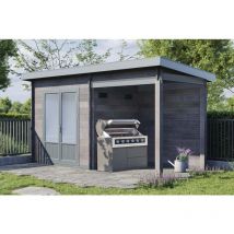 Finnhaus Wolff - wpc Gerätehaus Belana 4419 28 Gerätehaus aus Holz/Kunststoff in Grau, Geräteschrank mit 28 mm Wandstärke inklusive Schleppdach