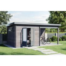 Finnhaus Wolff - wpc Gerätehaus Belana 5629 28 Gerätehaus aus Holz/Kunststoff in Grau, Geräteschrank mit 28 mm Wandstärke inklusive Schleppdach