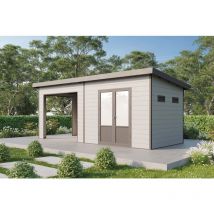 Finnhaus Wolff - wpc Gerätehaus Tona 6024 28 Hellgrau Gerätehaus aus Holz/Kunststoff in Hellgrau, Geräteschrank mit 28 mm Wandstärke inklusive