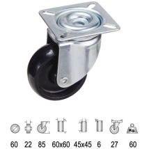 Roue Domestique Polyamide Noir Plaque 60 mm.