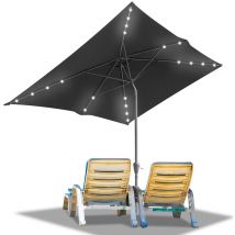 Wolketon 200x300m Sonnenschirm Uv50+ Sonnenschutz Gartenschirm Strandschirm Led Solar, Knickbar, Schirmtuch Mit Pa-beschichtung, Grau