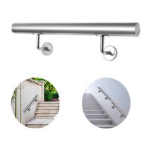 Vingo Edelstahl Handlauf Geländer matt, runde Treppe, innen und außen, ø 42 mm, Treppengeländer mit Bügel, silber 200 cm