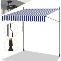 Wolketon Markise Klemmmarkise Balkonmarkise Blau Weiß Mit Handkurbel Ohne Bohren Sonnenschutz Uv-schutz Und Wasserfestund Höhenverstellbar 250cm