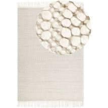 Teppich Beige Wolle 160 x 230 cm mit Quasten Handgewebtes Wohnzimmer Schlafzimmer Boho Modern