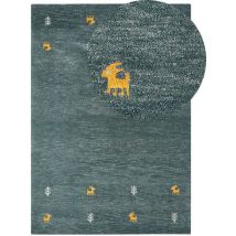 Gabbeh Teppich Grün Wolle 160 x 230 cm Handgetuftet Western-Tiermotiv Rustikales Design