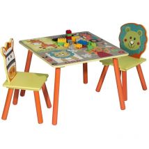 Woltu - 1 Table et 2 Chaises Enfant en mdf, 60X60X44cm, Motif Animaux Cartoons
