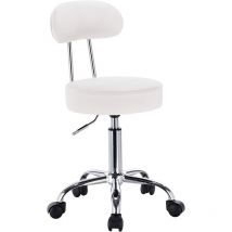 Tabouret de Bureau Woltu tabouret de travail à roulettes, chaise de bureau avec dossier, hauteur réglable, Blanc