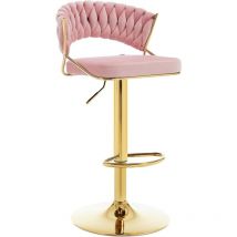 1x Taburete de bar de cocina alto, giratorio y ajustable con reposapiés Rosa - Woltu