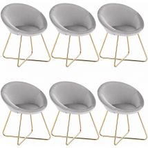 Lot de 6 Chaises de salle à manger WOLTU, siège bien rembourré en velours , Fauteuil de salon pieds en métal, Gris Clair