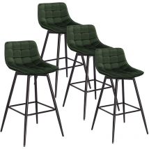 Woltu - Lot de 4 Tabourets de bar avec repose-pieds Tabouret pour bar/bistro, Siège en velours, Pieds en métal, Vert Foncé