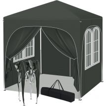 2m x 2m Pop Up Gazebo With Sides Outdoor Garden Height Adjustable Party Tent, Grey - Woltu
