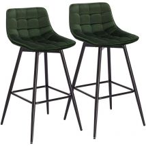 2x bar stools Breakfast Home Kitchen Pub barstools Velvet Metal Bar chairs Green - Woltu