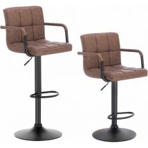 2X bar stools chairs Breakfast stools Kitchen pu Leather Adjustable Swivel Dark Brown - Woltu
